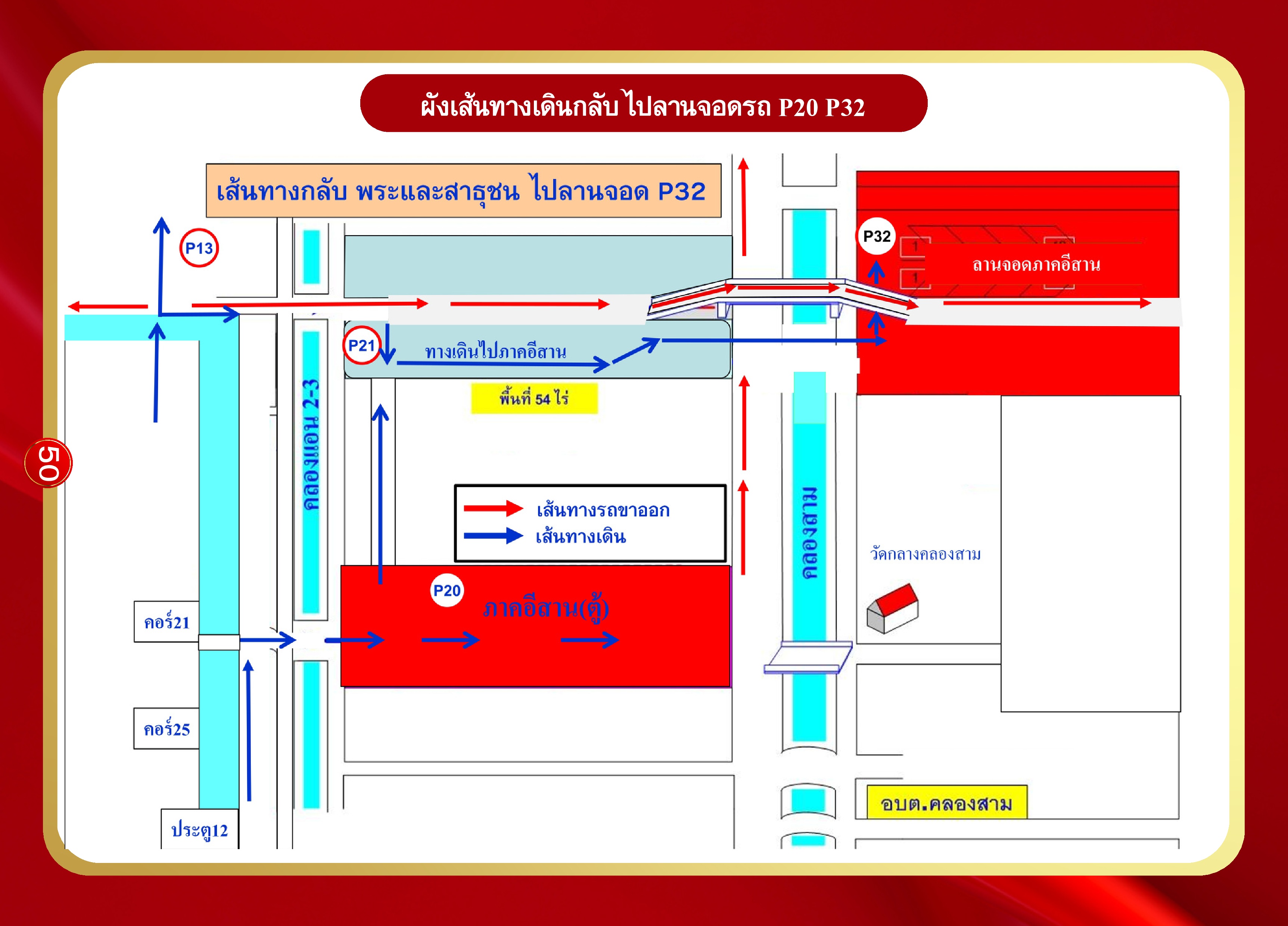 หน้า 50: ผังเส้นทางเดินกลับ ไปลานจอดรถ P20 P32