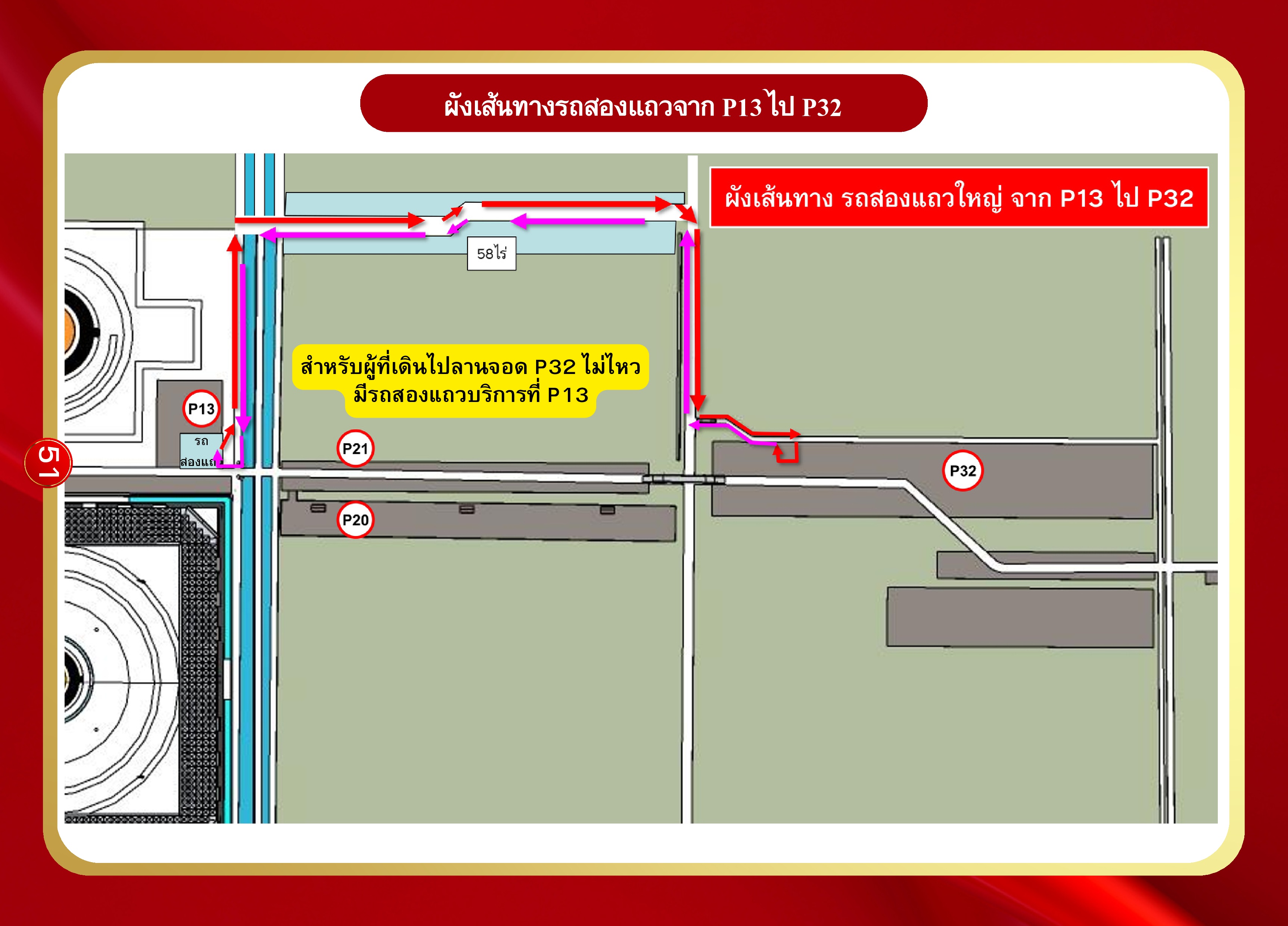 หน้า 51: ผังเส้นทางรถสองแถวจาก P13 ไป P32